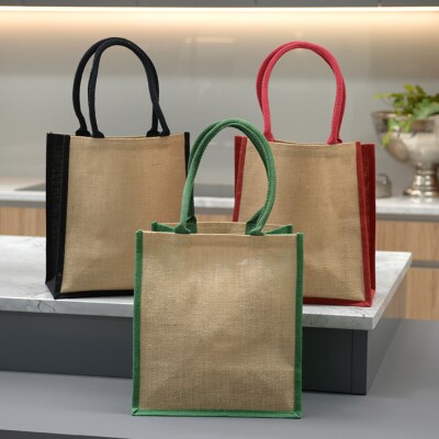 Ej Jute Supermarket Bag Natural With Red Gusset By Ecobags And