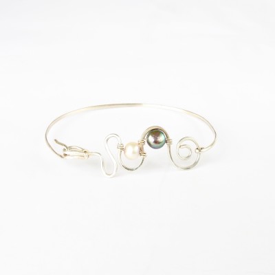 Pearl Squiggle & Spiral Sterling Silver Eco Bangle Image