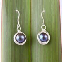 Eco Sterling Silver Wire Wrapped Round Pearl Earrings Image