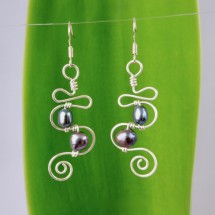 Squiggle & Spiral 2 Pearl Dangly Eco Earrings