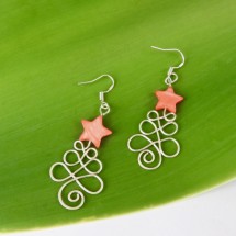 Eco Silver Christmas Tree earrings with Red Star Image