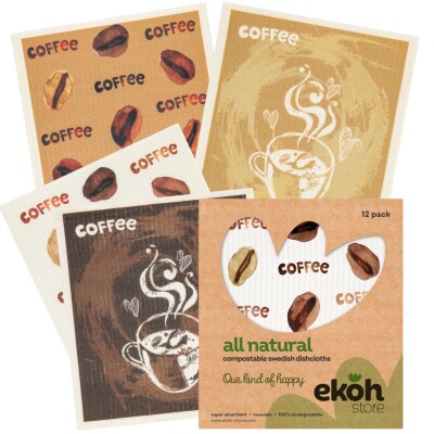 12 pk. EKOH Dishcloths Absorbent Biodegradable Coffee Image