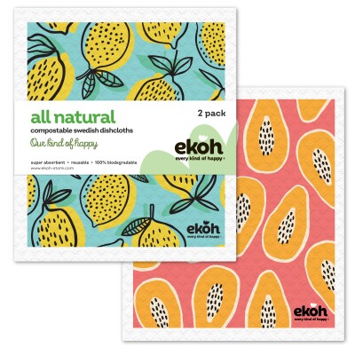 Eco Sponge Cloth Swedish Dishcloth  2pk.Papaya & Lemons Image