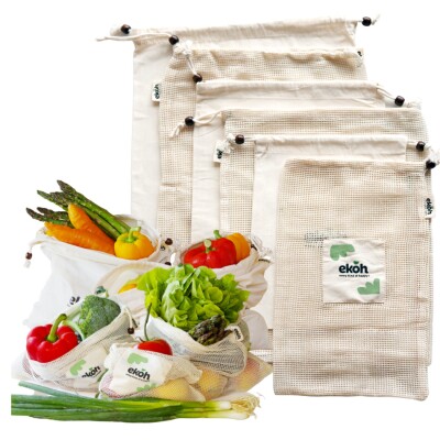 Reusable Mesh and Cotton Produce Bags ( 6 Bgs 3 Sizes ) Image