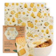 EKOH Vegan  Food Wraps  Organic Reusable Bee Print 3pk