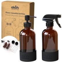 EKOH Amber Glass Reusable Bottles Pump & Spray 2 Pack Image