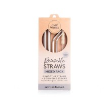 CaliWoods Reusable Mixed Straws - 4 Pack + Cleaner Image