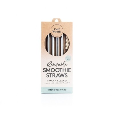 CaliWoods Reusable Smoothie Straws – 4 Pack + Cleaner Image